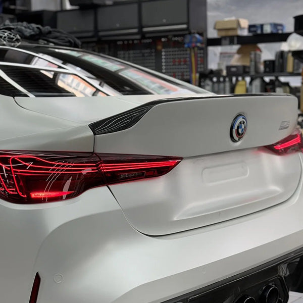 BMW G82 M4 CSL style carbon fiber rear trunk lid fitted