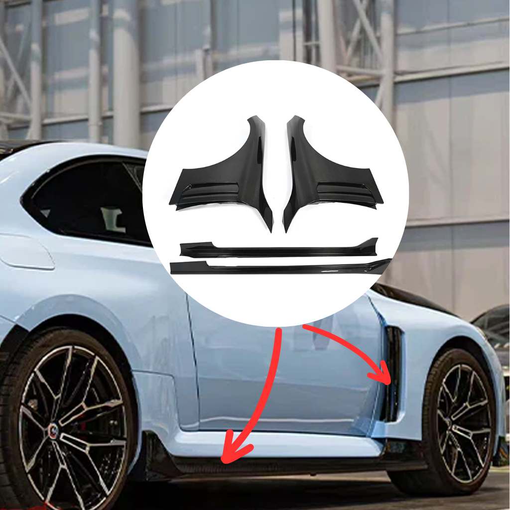 BMW G87 M2 Dry Carbon Fiber V Style Side Skirt & Fender Set