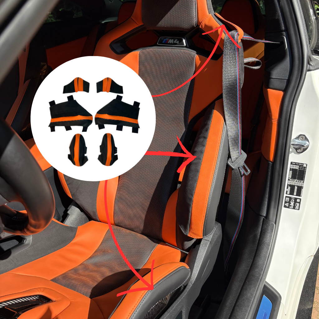 BMW G8X M2 M3 M4 Carbon Bucket Seat Protection Bundle — Thigh + Lumbar + Shoulder (6-Piece)