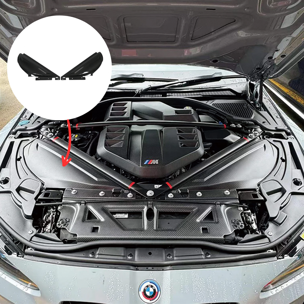 Carbon fiber air intake covers in the BMW G8X S58 engine bay kit