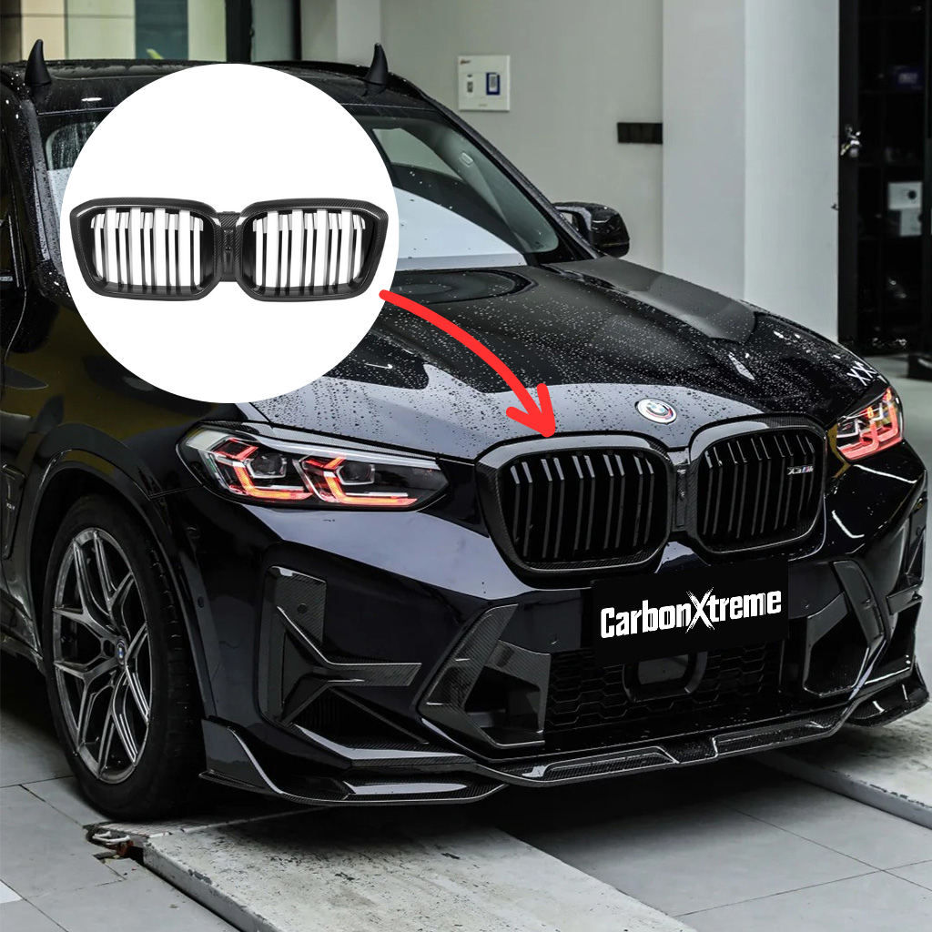 CarbonXtreme BMW G01 X3/F97 X3M & G02 X4/F98 X4M Double Slat Carbon Fiber Front Grilles