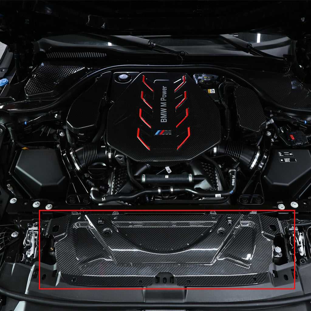 BMW G90 M5 dry carbon fiber radiator cooling shroud cover by CarbonXtreme