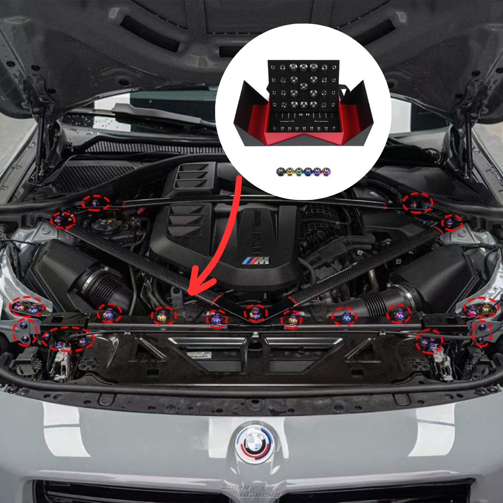 V2 titanium engine bay bolt color options: Black, Gold, Green, Blue, Neochrome, Purple