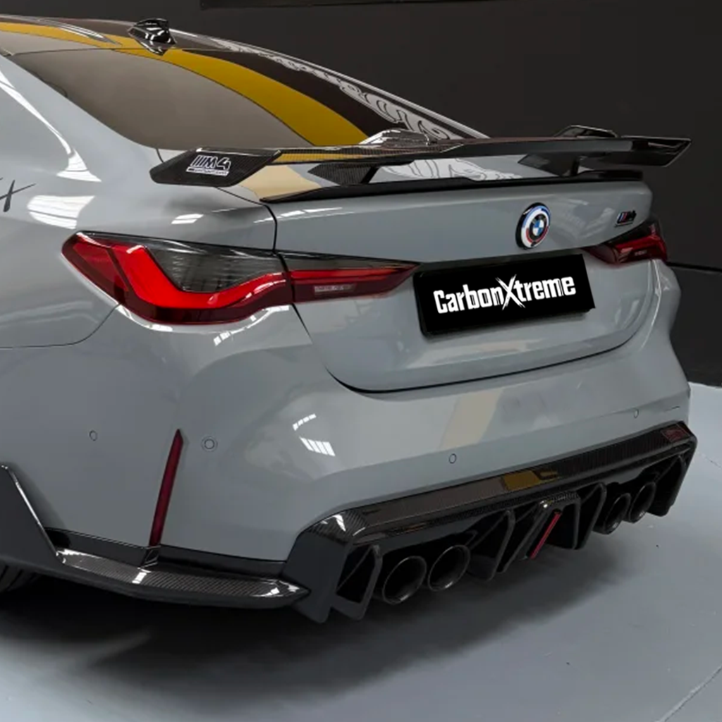 BMW G80 M3 G82 M4 MP Style carbon fiber GT rear wing with mounting base by CarbonXtreme
