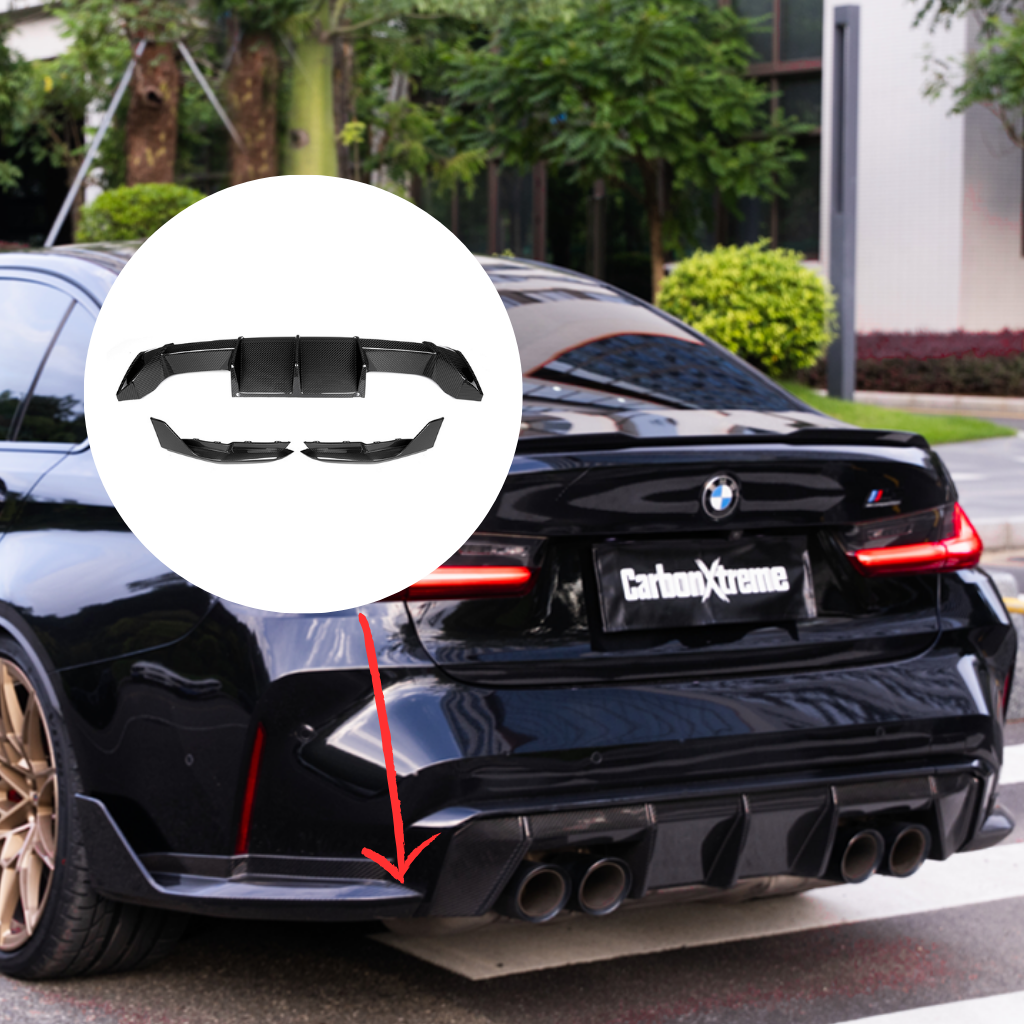 BMW G80 M3 G82 M4 MP Style dry carbon fiber rear diffuser with rear winglets by CarbonXtreme