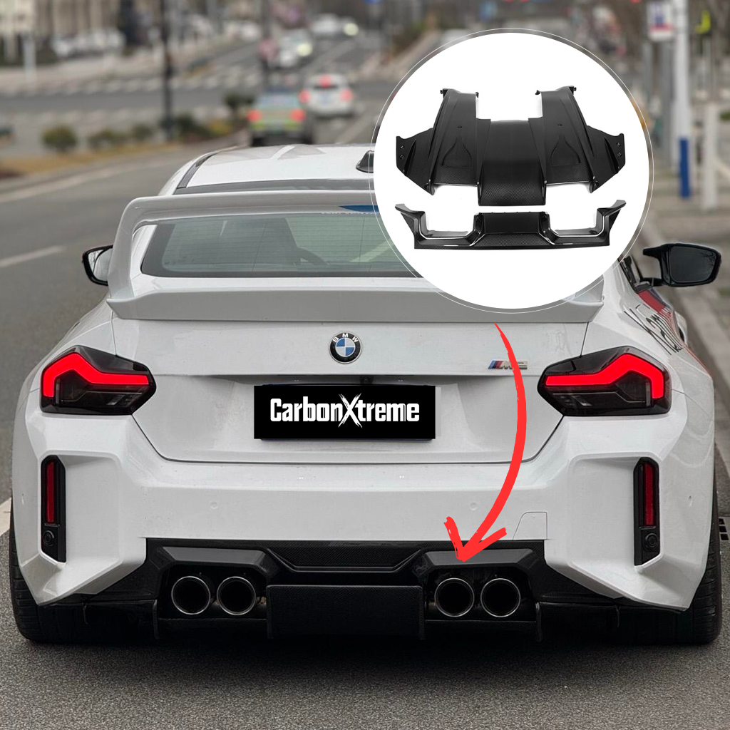 BMW G87 M2 N Style carbon fiber rear diffuser with rear lip by CarbonXtreme