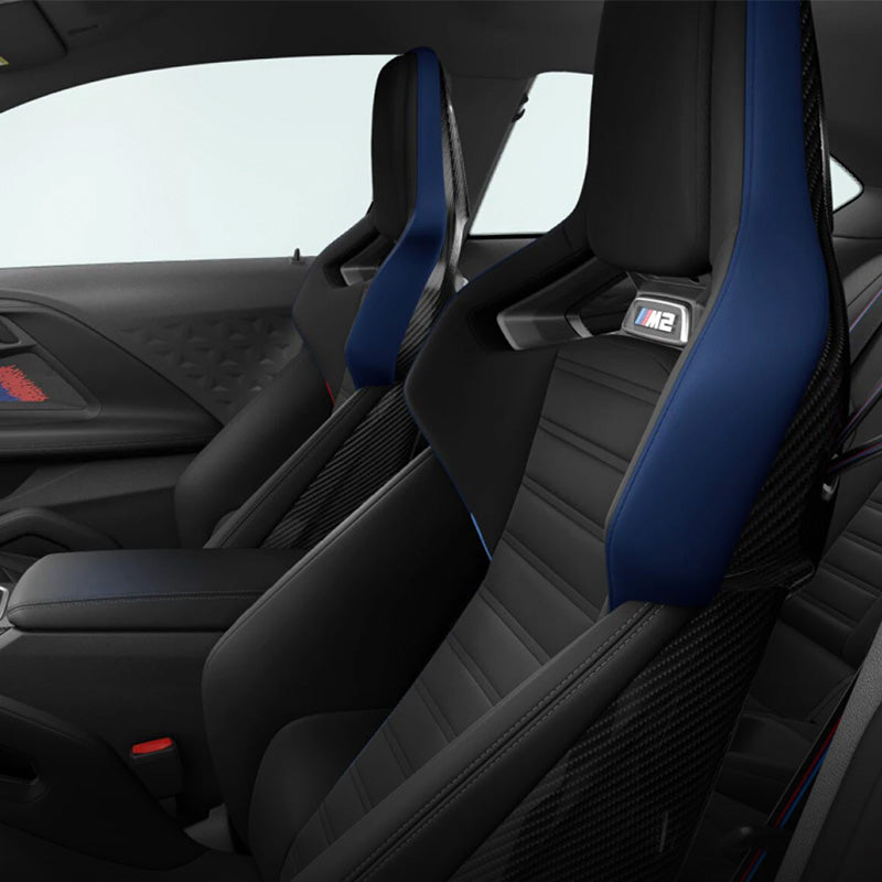 M2 color scheme reference: BMW M Carbon bucket seats in black with blue side bolsters