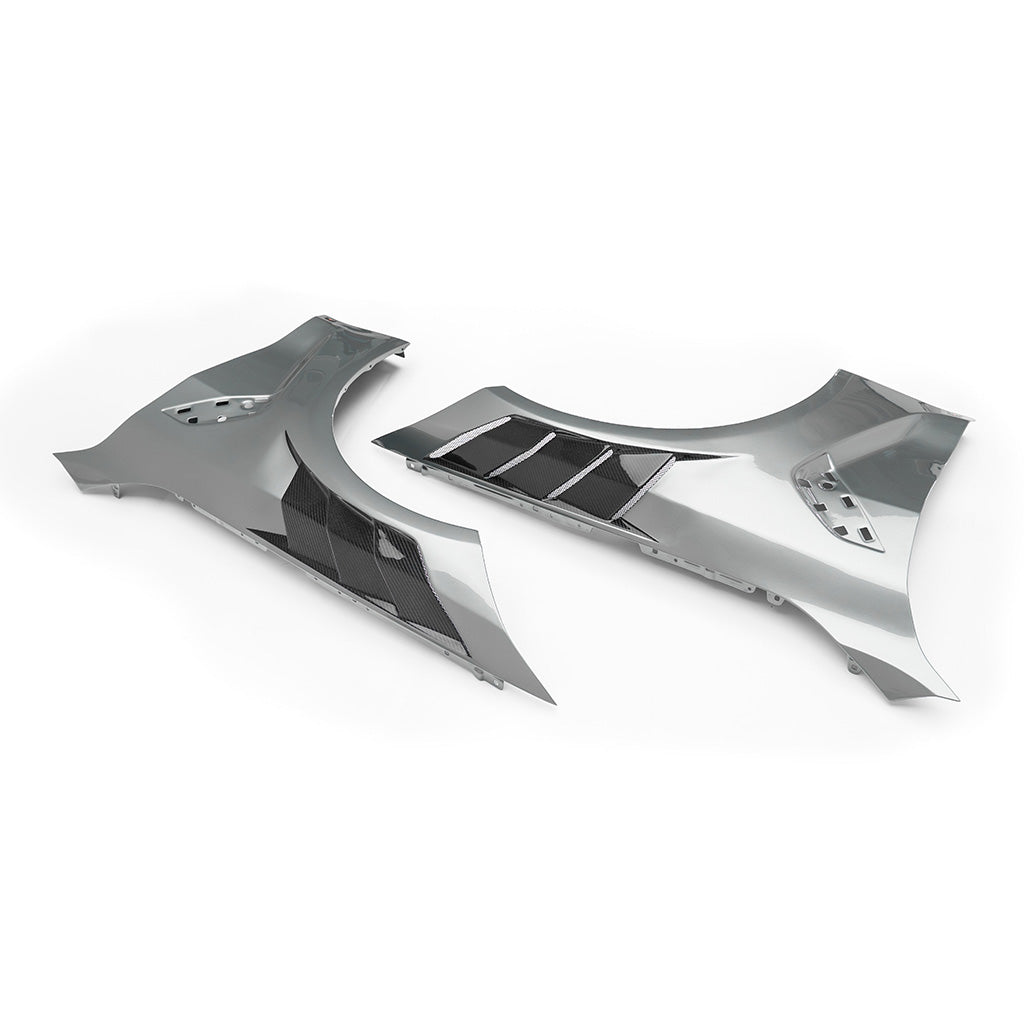BMW G80 M3 AE Style carbon fiber vented front fenders pair gray finish