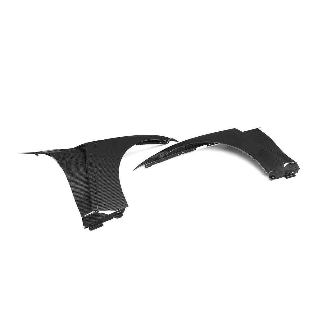 BMW G80 M3 G82 M4 SQ style carbon fiber front fender pair low angle studio view