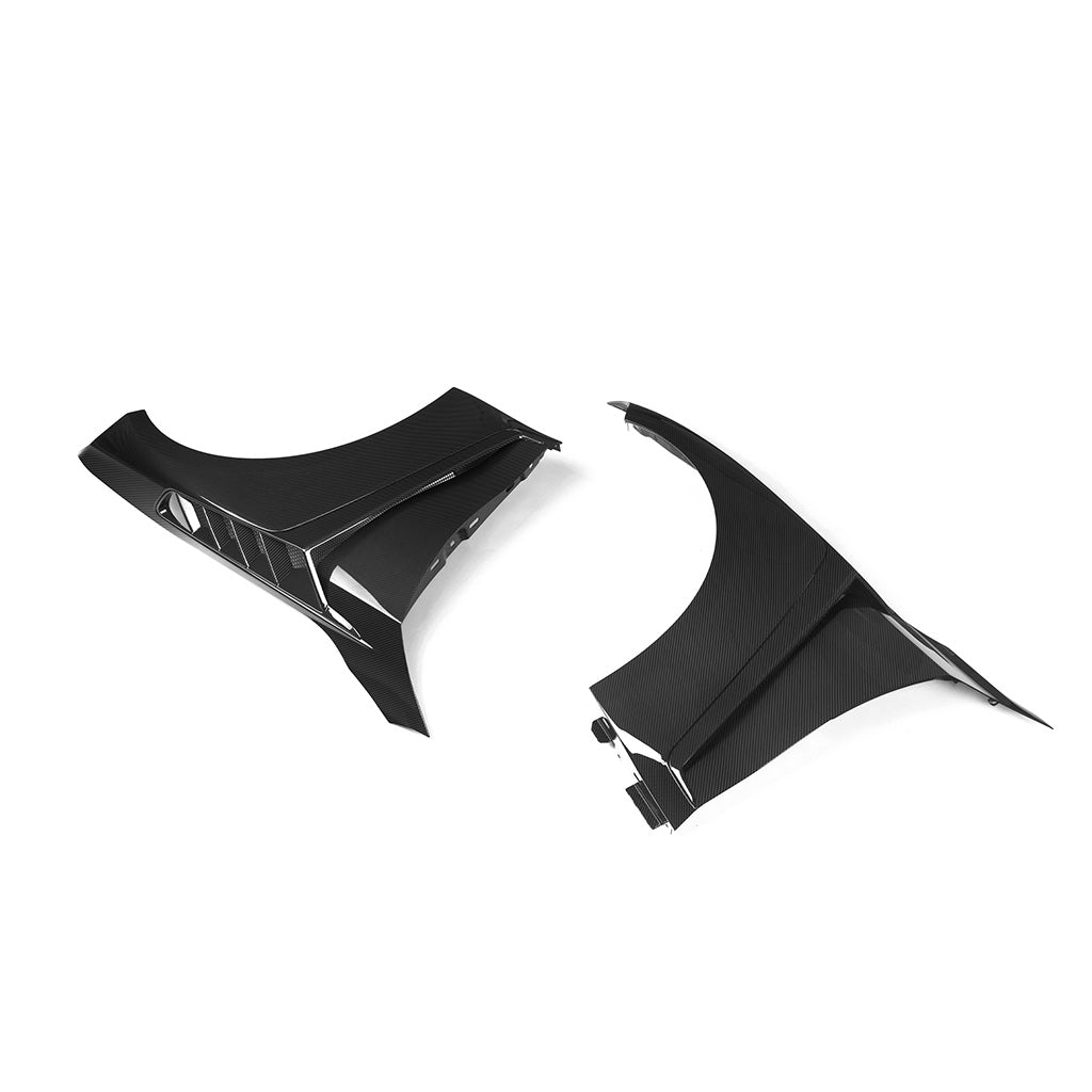 BMW G80 M3 G82 M4 SQ style carbon fiber front fenders pair studio top view
