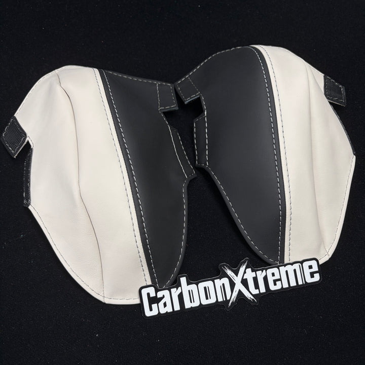 BMW M carbon bucket seat outer lower bolster protectors in Ivory White packed and shipped to  VA, United States