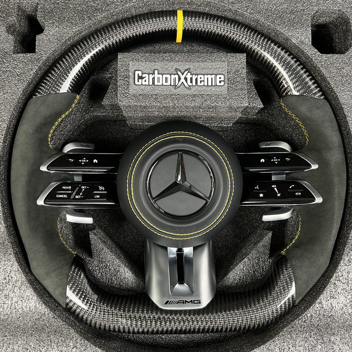 Custom Mercedes AMG carbon fiber steering wheel packed and shipped