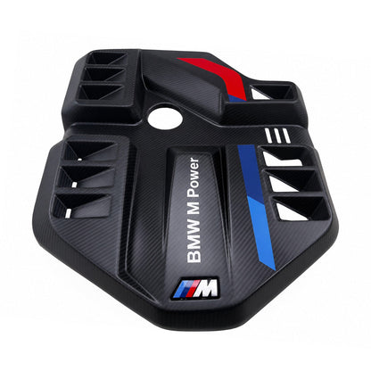 EVE carbon fiber engine cover with MP strip in the BMW G8X S58 engine bay kit