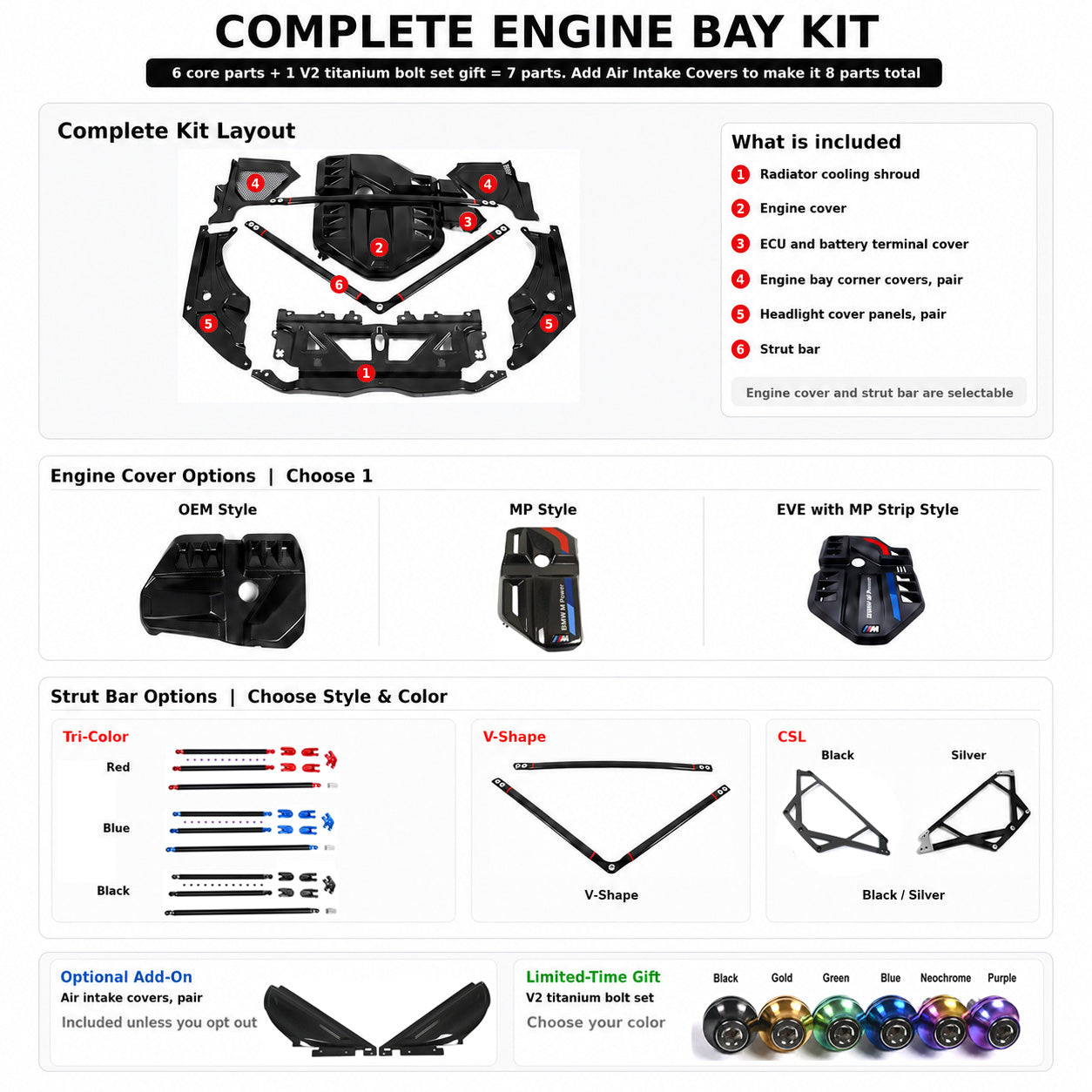 BMW G80 M3 G82 M4 G87 M2 S58 Full Carbon Fiber Engine Bay Kit