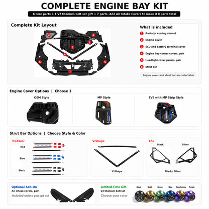 BMW G80 M3 G82 M4 G87 M2 S58 Full Carbon Fiber Engine Bay Kit