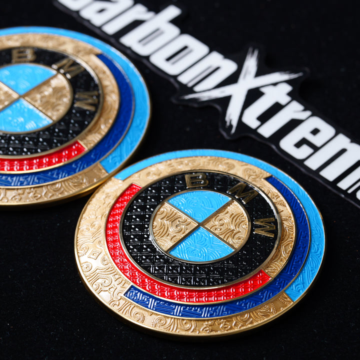 MW custom engraved emblem badge set in Copper CNC with OEM Glasurit Paint packed and shipped to Alkheesa, Qatar