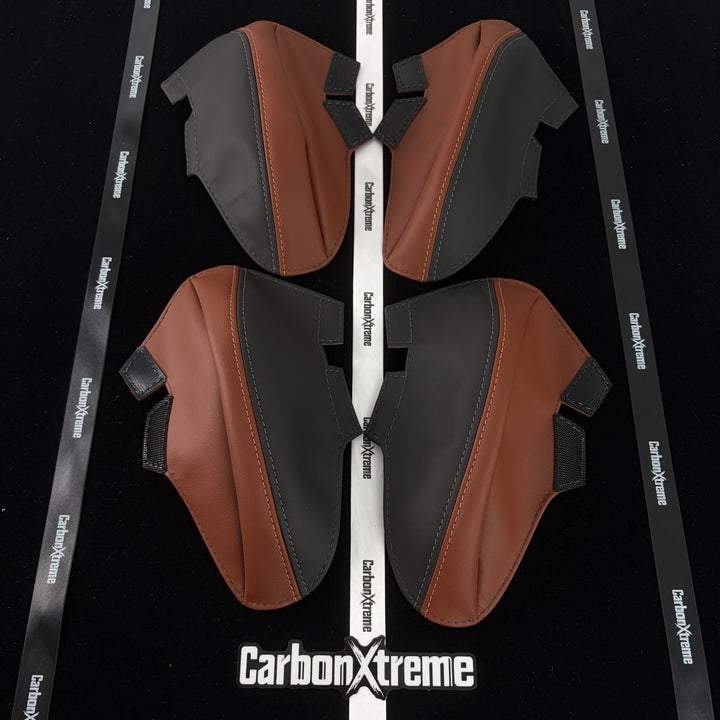 BMW G80 M3 carbon bucket seat thigh bolster protector set in Tartufo packed and shipped