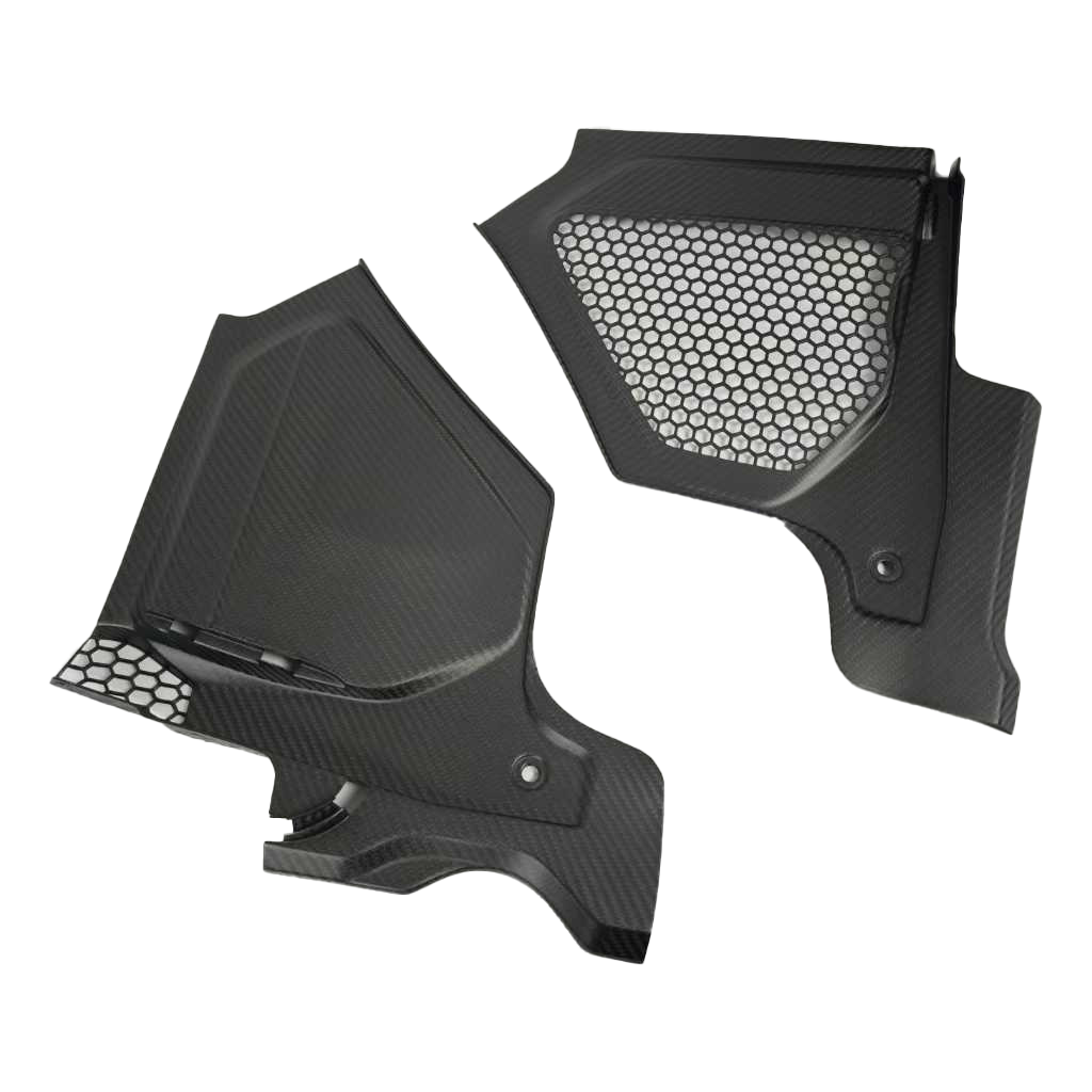Prepreg carbon fiber engine bay corner panel pair for the BMW G8X RAG Spec package