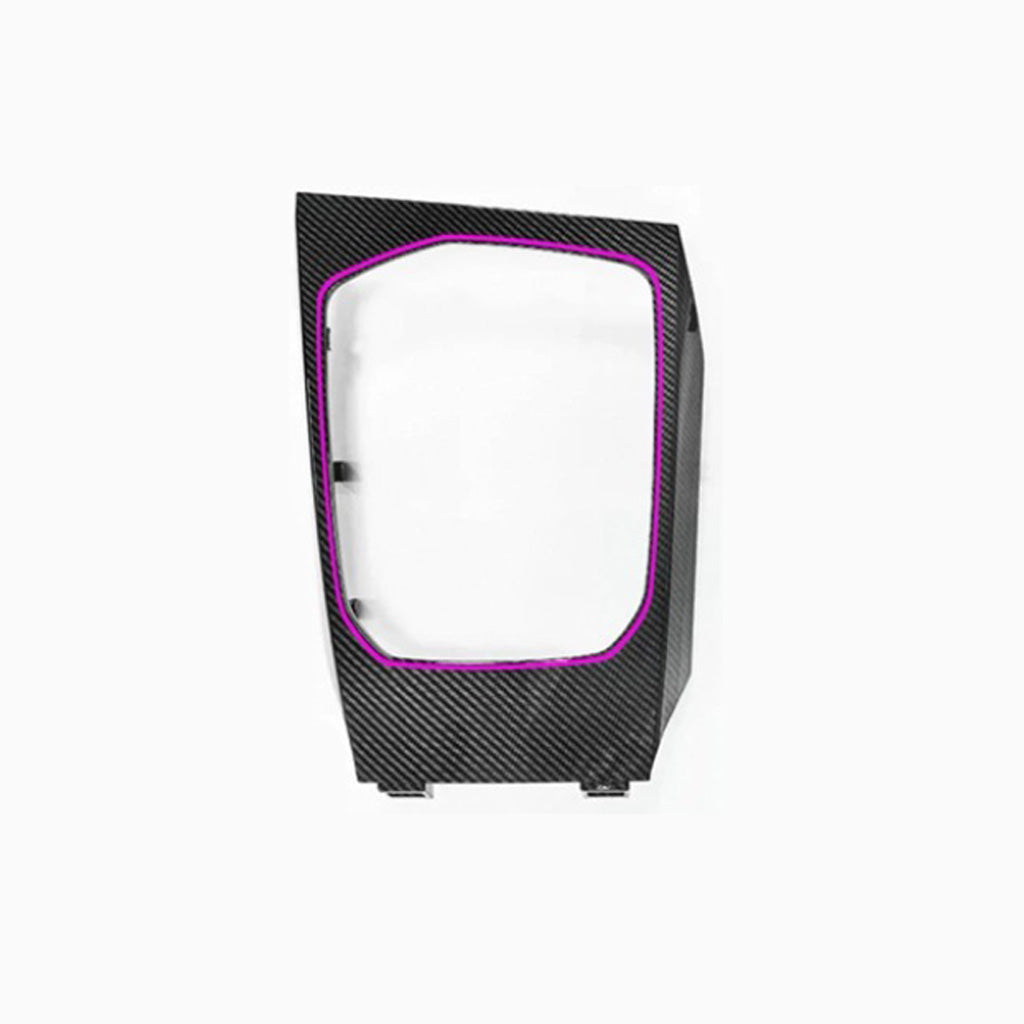 BMW M Illuminated Gear Selector Surround carbon fiber variant – gloss carbon weave face with LED strip visible, product shot on white