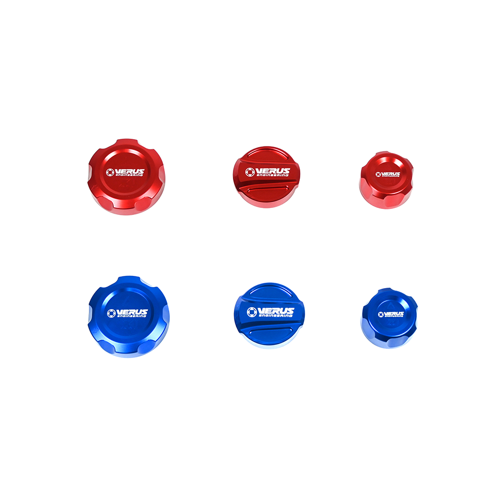 CarbonXtreme BMW S58 engine bay oil filler cap 3-piece set CNC 6061 aluminum anodized red and blue finish