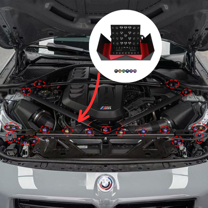 V2 titanium engine bay bolt color options: Black, Gold, Green, Blue, Neochrome, Purple