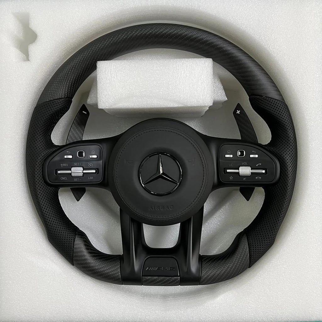 CarbonXtreme Mercedes Matte Carbon Fiber Steering Wheel With Black Perforated Nappa Leather Handle