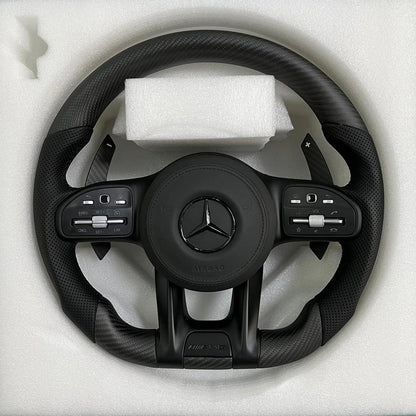 CarbonXtreme Mercedes Matte Carbon Fiber Steering Wheel With Black Perforated Nappa Leather Handle