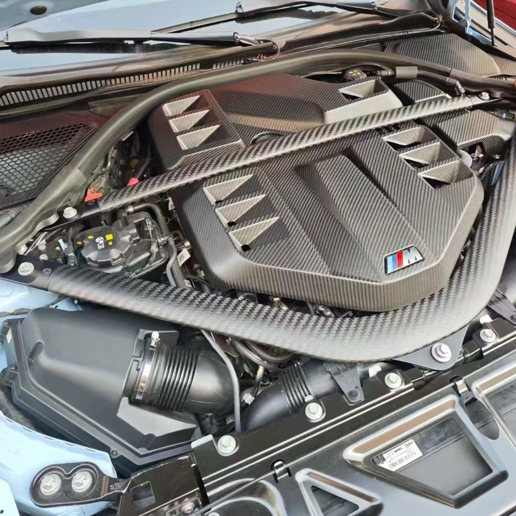 BMW S58 matte carbon fiber engine bay strut bar by CarbonXtreme

