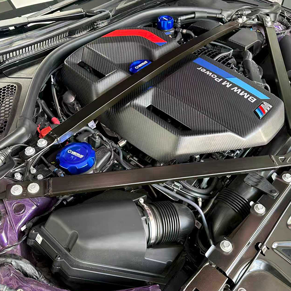 CarbonXtreme BMW S58 engine bay oil filler cap 3-piece set CNC 6061 aluminum anodized red and blue finish