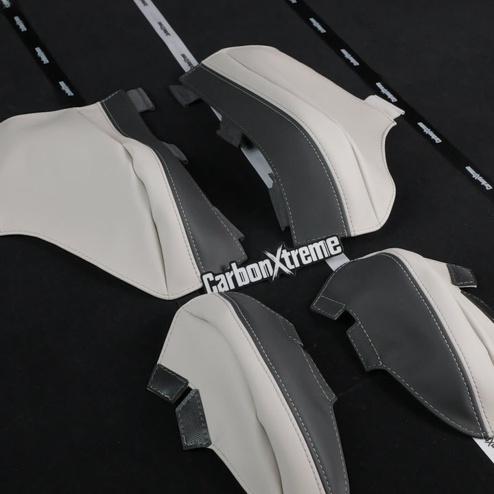 BMW G80 M3 carbon bucket seat outer upper and lower bolster protectors in Ivory White packed and shipped to CO, United States