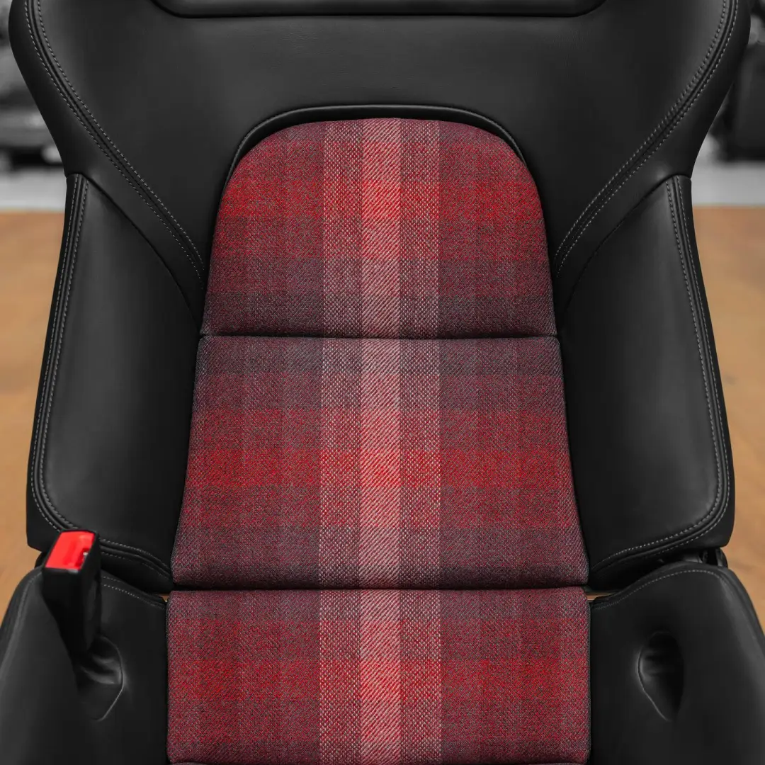 BMW M Carbon Bucket Seat Heritage Pattern FA8118 - Squares fabric, 68% Wool 32% Polyester, Imported from Germany