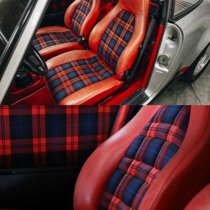 BMW M Carbon Bucket Seat Heritage Pattern FA8217 - Tartan fabric, 68% Wool 32% Polyester, Imported from Germany