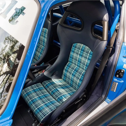 BMW M Carbon Bucket Seat Heritage Pattern FA8326 - Madras fabric, 68% Wool 32% Polyester, Imported from Germany