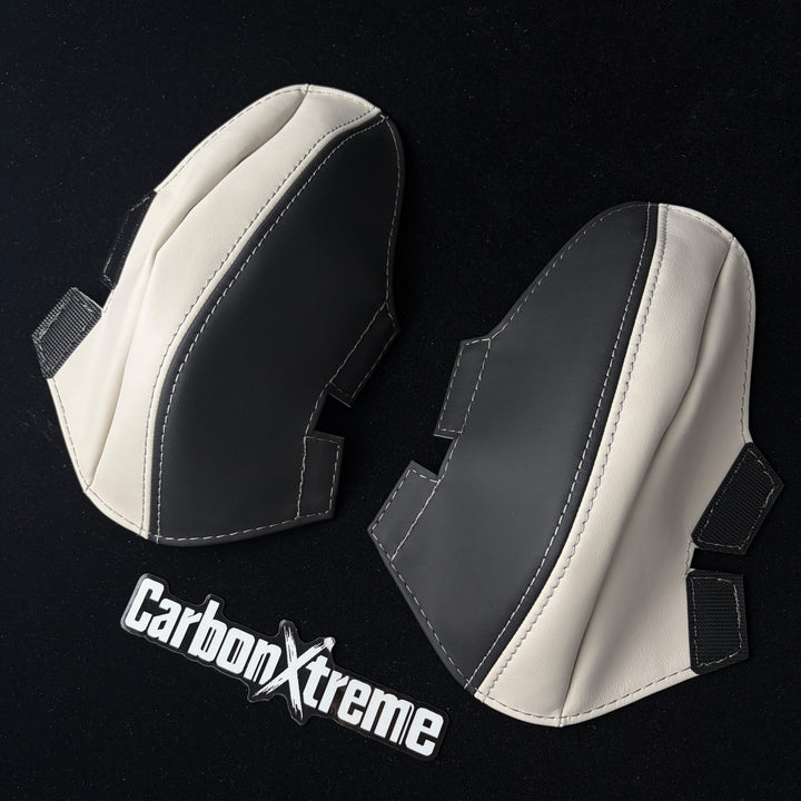 BMW M carbon bucket seat outer lower bolster protectors in Ivory White packed and shipped to NJ, United States