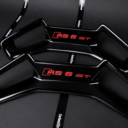 Audi RS6 GT aftermarket seat headrest trim panel set – gloss black backrest covers with RS 6 GT badge, replacement upgrade