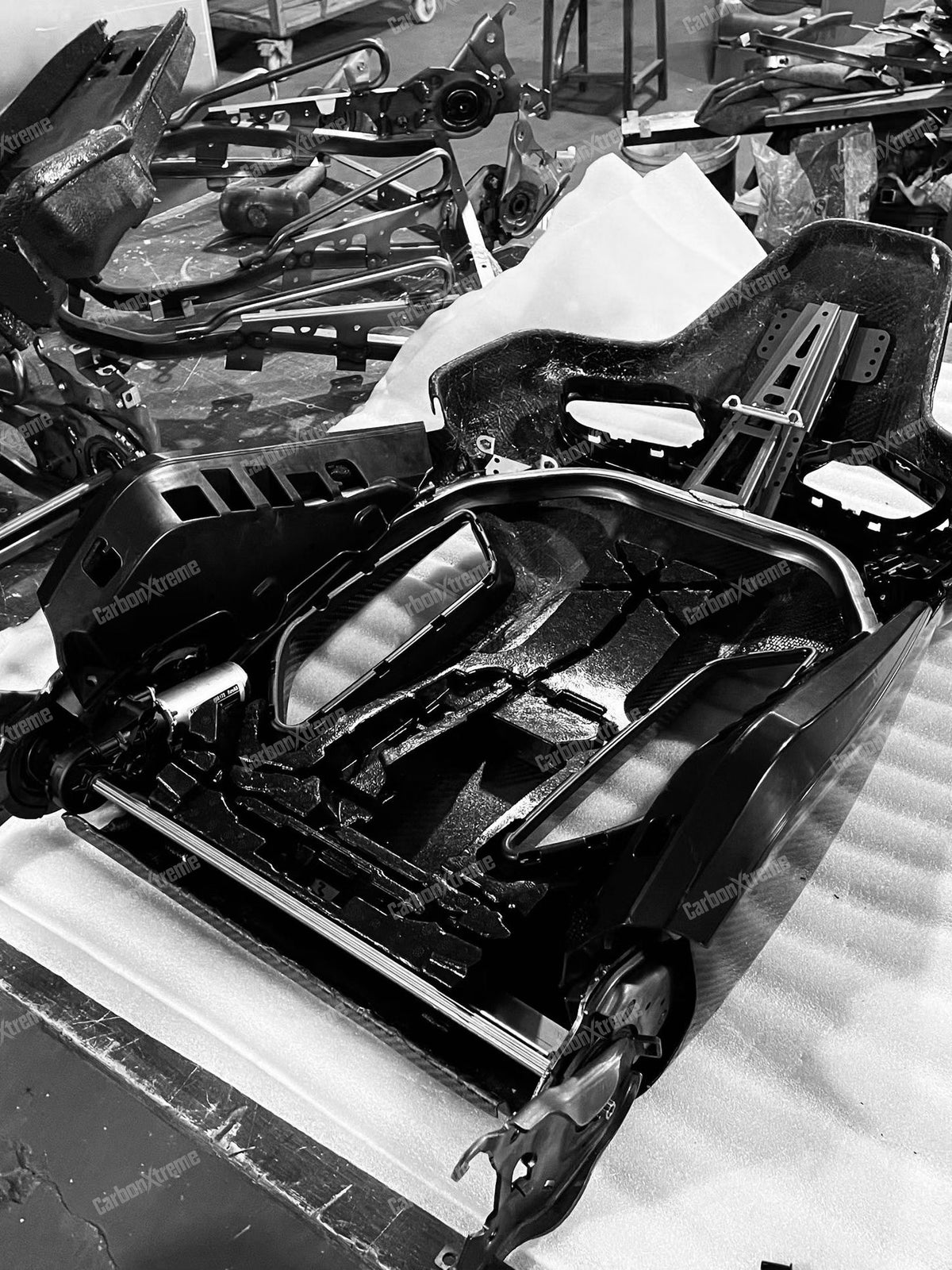 BMW M carbon fiber bucket seat shell during first batch production