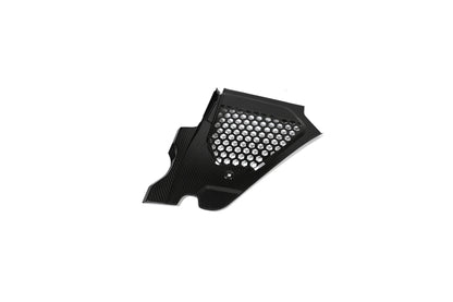 BMW G22 4 Series carbon fiber engine bay corner panels include this panel with a broad honeycomb mesh opening.