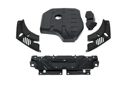 BMW 4 Series engine bay carbon fiber covers are shown from above with the slam panel cover across the front.