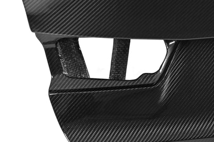 Close-up of the carbon fiber weave around the taillight opening on the G80 M3 CSL style trunk lid