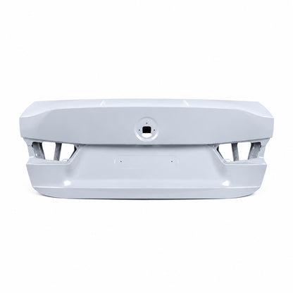 BMW G80 M3 CSL style trunk lid in paint-ready primer, rear view