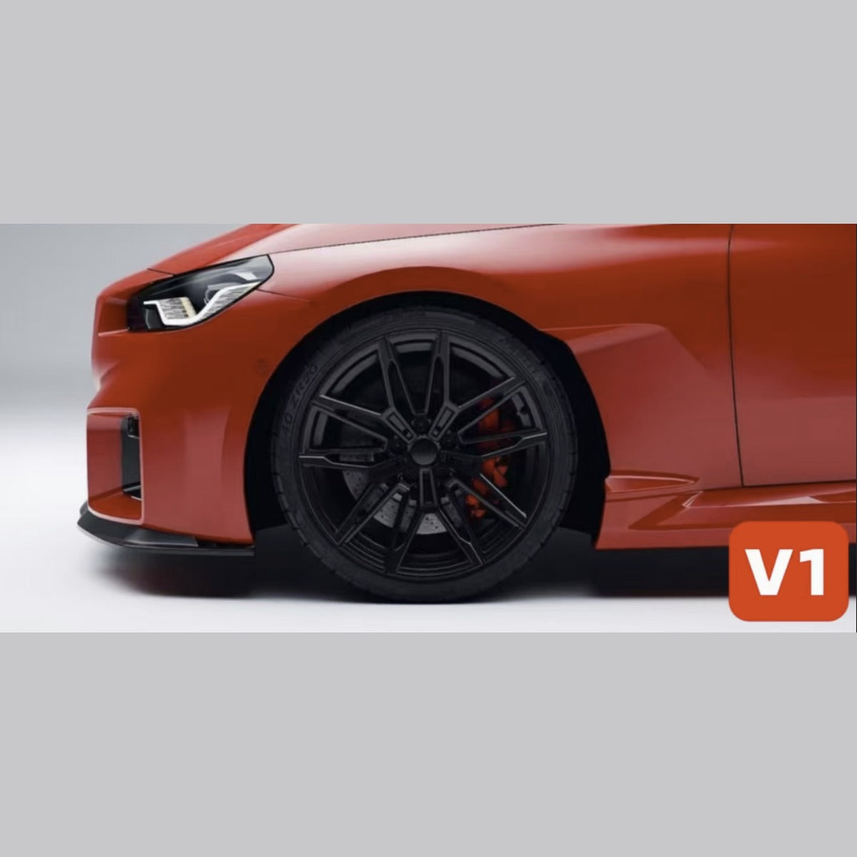 BMW G87 M2 N Style carbon fiber front fender V1, replacement fender in red on the car