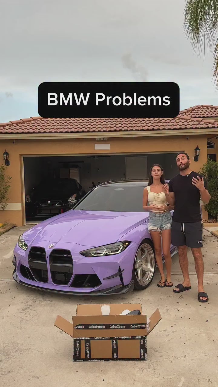 Load video: Jono unboxing CarbonXtreme carbon fiber side seat covers, BMW G80 M3