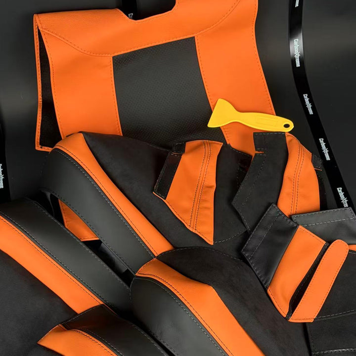 Kyalami Orange seat protection, made to order and shipped.